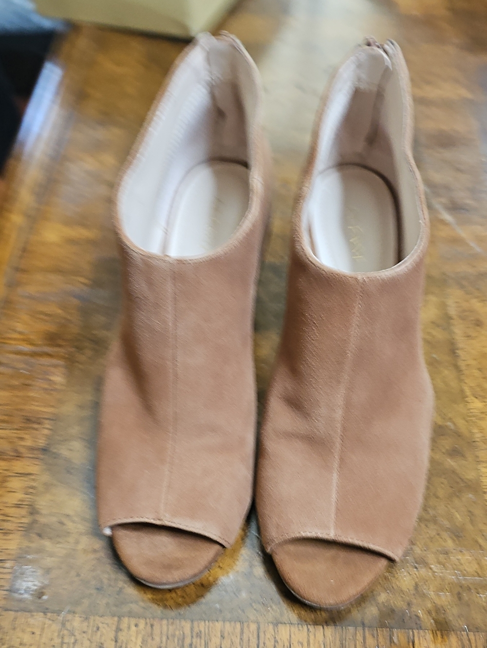 Alfani Suede Peep-Toe Ankle Booties in Tan